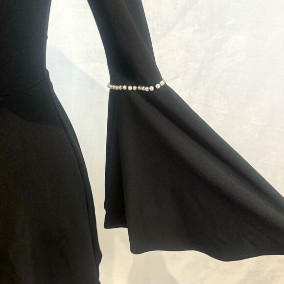 Lulu's long bell sleeve black dress with pearl details size XS - Picture 7 of 12